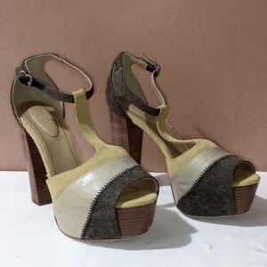 SEE by CHLOE Suede Leather and Cloth Wood Heel Platforms